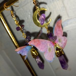 Purple and goldtone butterfly earrings
